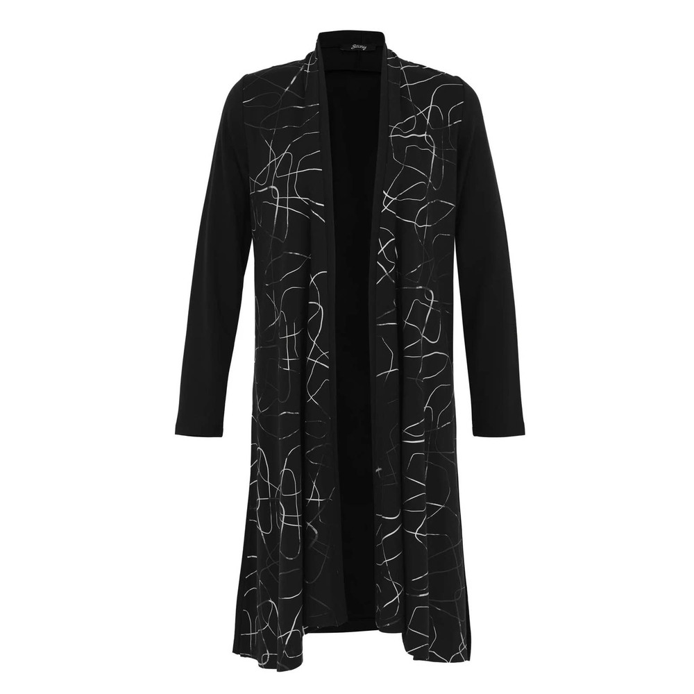 Ever Sassy Women's Long Cardigan Duster Size M Black Long Sleeve Abstract NWT